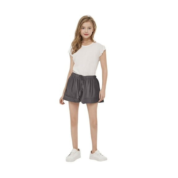 THDHVS Girls' Shorts,Shorts for Girls,Solid Color Button Detail Shorts with Elastic Waist for Boys and Girls Casual Everyday Summer Wear Style Gray