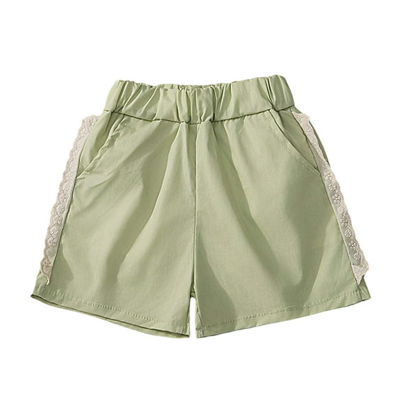 THDHVS Shorts for Teen Girls,Kids Shorts,Girls' Summer Casual Lace Shorts Wide Leg Shorts Hot Pants Green 2-3 Years