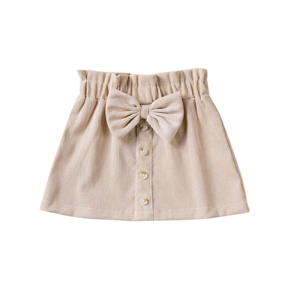 THDHVS Skirts for Girls,Girls Skirts,Girls' Spring Corduroy Solid Color Bow Breasted Half Length Skirt Khaki 5-6 Years