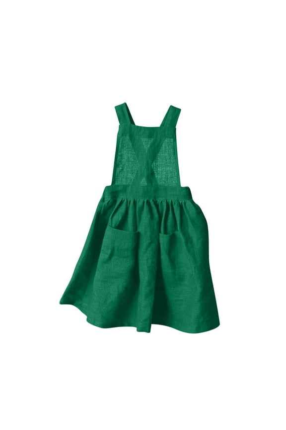 Summer Dresses for Kids,Girls Casual Dresses,Kids Solid Color Linen Back Button Up Dress Suspender Skirt with Pockets Green 7-8 Years