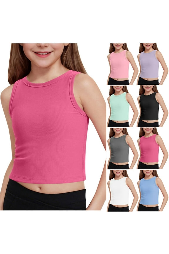 Tank Tops for Girls,Girls Tops,Kids Athletic Tank High Neck Crop Tops for Gym Yoga Black 5-6 Years