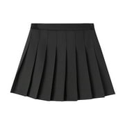THDHVS Uniform Skirts for Girls,Girls Skorts,Girl High Waisted Pleated Tennis Skirt School A-Line Skater Skirts with Lining Shorts Black 15-16 Years