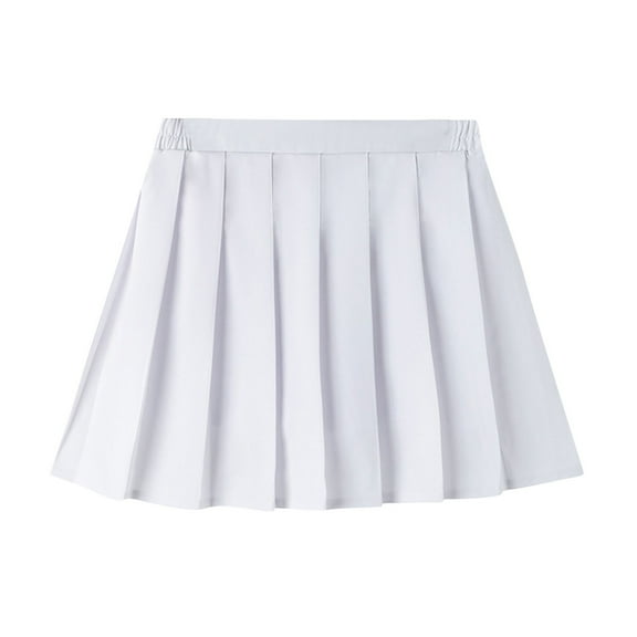 THDHVS Uniform Skirts for Girls,Girls Skorts,Girl High Waisted Pleated Tennis Skirt School A-Line Skater Skirts with Lining Shorts White 9-10 Years