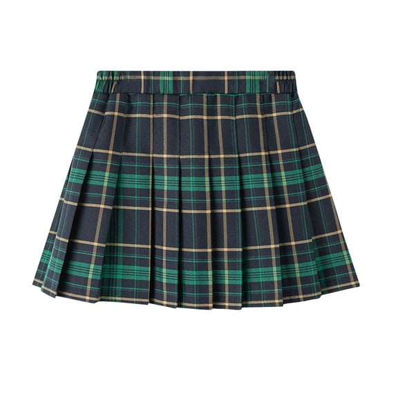 THDHVS Casual Skirts for Girls,Kids Summer Uniform Skirts,Girls' Pleated Plaid Mini Skirt with Shorts Girl Uniform School Tennis Skater Skirts Skort Green 13-14 Years