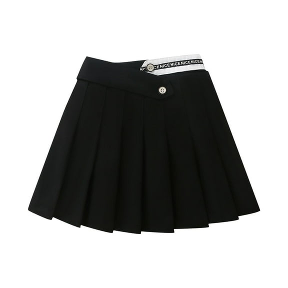 THDHVS Uniform Skirts for Girls,Girls Skorts,Girls Pleated Skirt Kids Tennis Elastic Waist Uniform Plaid Skirt Black 7-8 Years