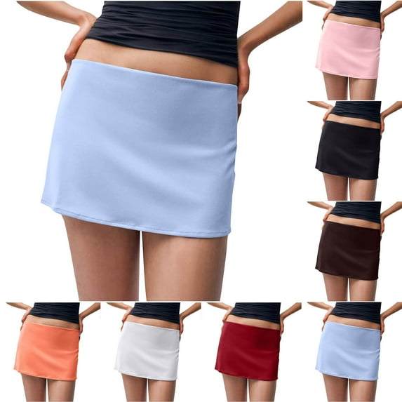 THDHVS Skirts for Women Trendy,Womens Fashion Solid Color Low Waisted Summer Elastic Waist Leggings Short Skirt Brown S