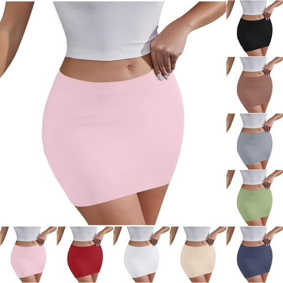 THDHVS Women's Skirts,Skirts for Women Trendy,Women's Summer Fashion Solid Color Elastic Waist Short Skirt White L