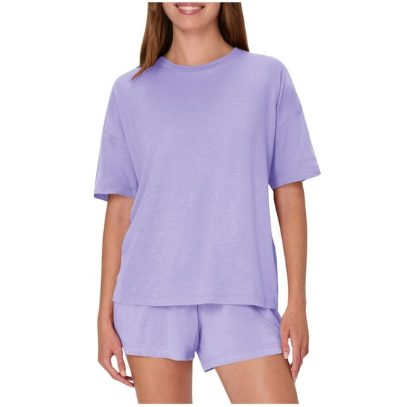 THDHVS Womens Pajama Sets,Pjs Sets for Women,Women's 2 Piece Lounge Comfywear Supersoft T-Shirt and Sleep Shorts Loungewear Set Purple XL
