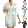 thumbnail image 1 of THDHVS Womens Pajamas,Robes for Women,Lace Silk-like Robes Bride Bridesmaid Satin Bathrobe V Neck Sleepwear with 3/4 Sleeve Black M, 1 of 6