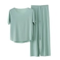 thumbnail image 1 of THDHVS Womens Pajamas,Summer Pajamas for Women Set,Women's Solid Pajamas Set Soft Crew Neck Sleepwear Top with Wide-legged Pants Plus Size Green 4XL, 1 of 7