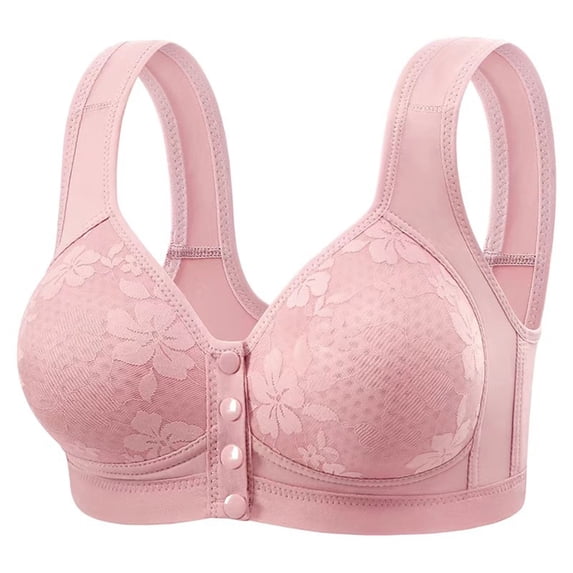 THDHVS Womens Plus Size Bras,Bras for Women,No Underwire Front Closure Comfortable Senior Wireless Snap Closing Bra Red 44