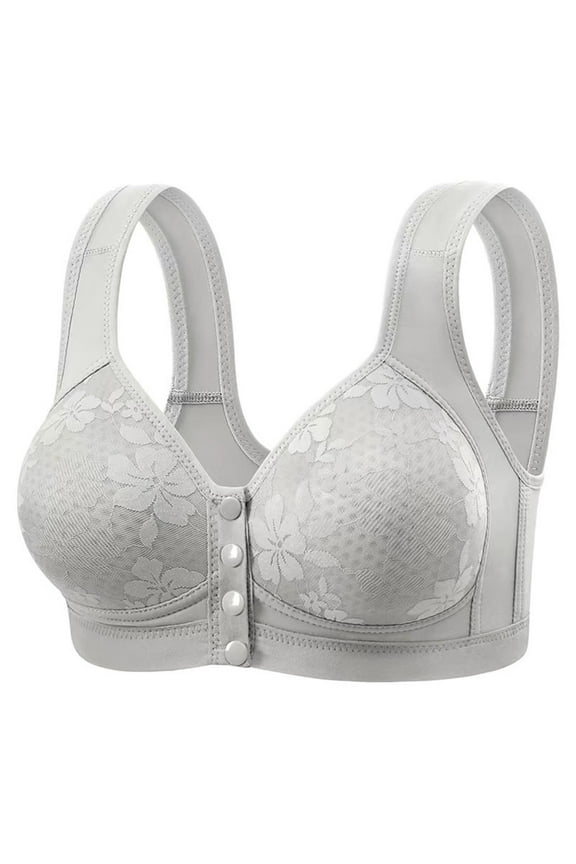Womens Plus Size Bras,Bras for Women,No Underwire Front Closure Comfortable Senior Wireless Snap Closing Bra Silver 38