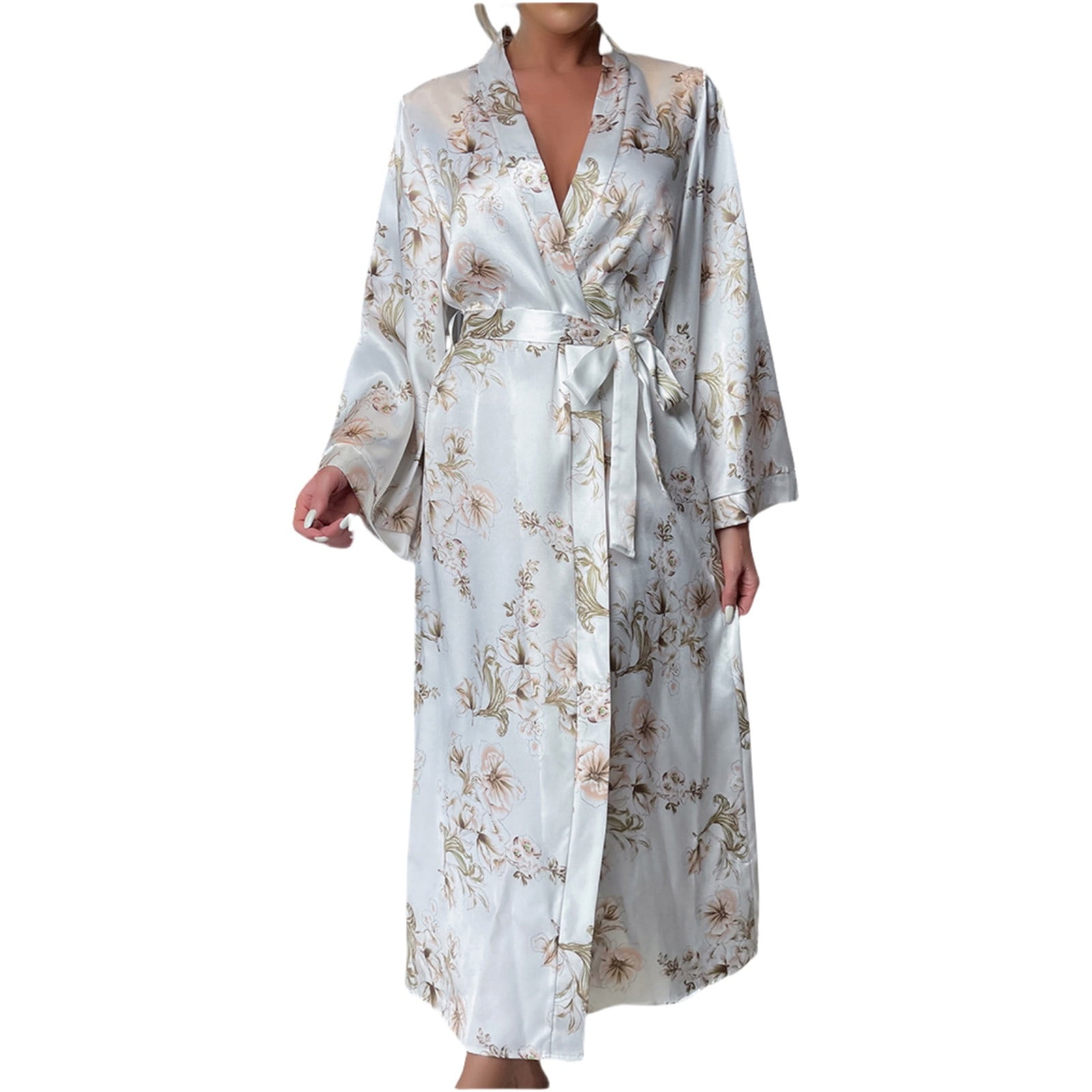 THDHVS Womens Robe,Bathrobe for Women,Women's Floral Long Satin Robes Plus  Size Long Ice-cream Silk Robes Peacock Floral Kimonos Sleepwear Dressing ...