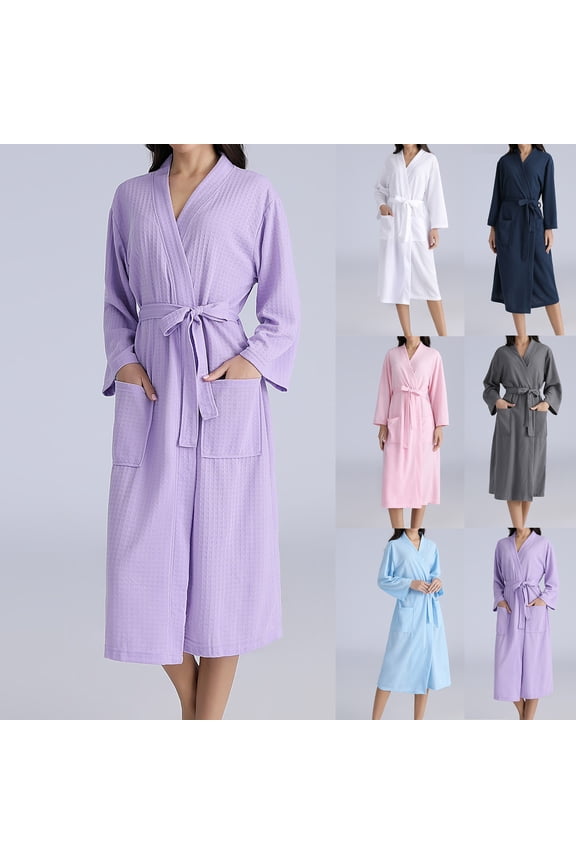 Womens Robe,Bathrobe for Women,Linen Knit Lightweight Spa Bath Robes for Women Summer Fall Soft Robes Navy M