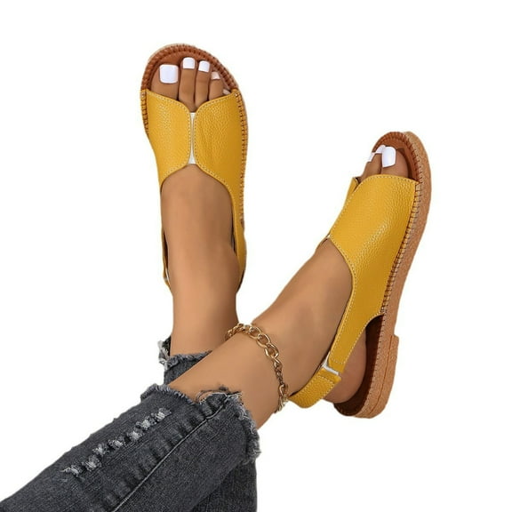 THDHVS Women's Sandals,Sandals for Women,Women's Casual Breathable Spring and Summer Versatile Soft-soled Sandals Yellow 9.5