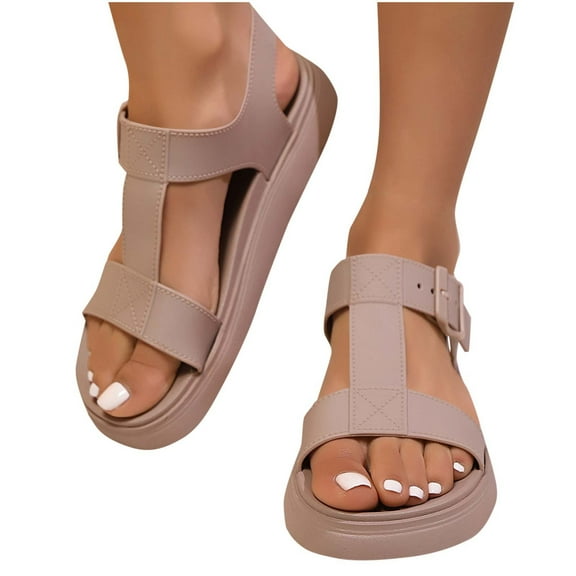 THDHVS Women's Sandals,Sandals for Women,Women's Fashion Casual Buckle Open Toe Spring and Summer Breathable Low Heel Slippers Khaki 5.5