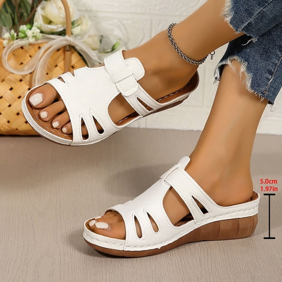 THDHVS Wedge Sandals for Women,Womens Sandals Comfortable,Women's Fashion Casual Summer Hollow Strap Fish Mouth Wedge Slippers White 6