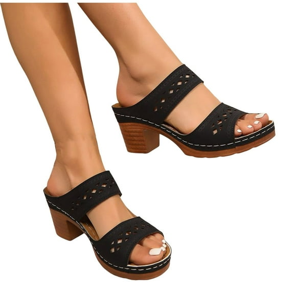 THDHVS Womens Sandals Comfortable,Womens Sandals,Women's Fashion Casual Summer Home Wedge Thick Bottom Outdoor Non-Slip Sandals Black 7