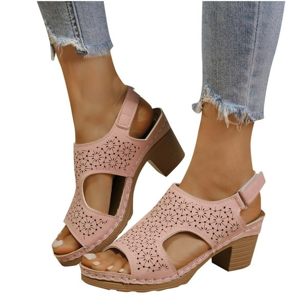 THDHVS Womens Sandals Comfortable,Womens Sandals,Womens Wedges Sandals Heels Open Toe Tie Lace Up Ankle Strap Summer Dress Shoes Pink 7