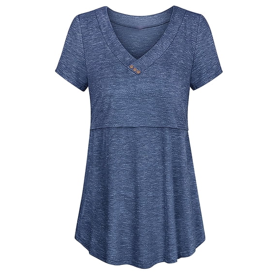 Ohufall Women's Maternity Nursing Tops Fashion Solid V-neck Breastfeeding Tee Shirts Flowy Double Layer Short Sleeve Pregnancy Shirts for Women