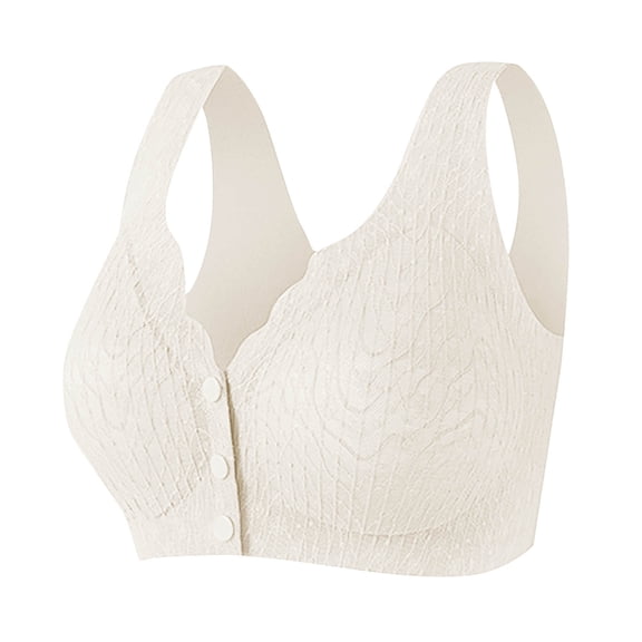 Womens Everyday Bras, Daisy Bras for Older Women Front Closure Wireless Push Up Bras Everyday Wirefree Comfortable Sleep Bras L-4XL