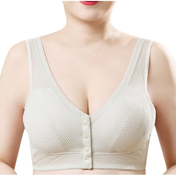 Womens Everyday Bras, Front Closure Bras for Women no Underwire Padded Wireless Comfort Full Coverage Bra with Support Bra M-5XL