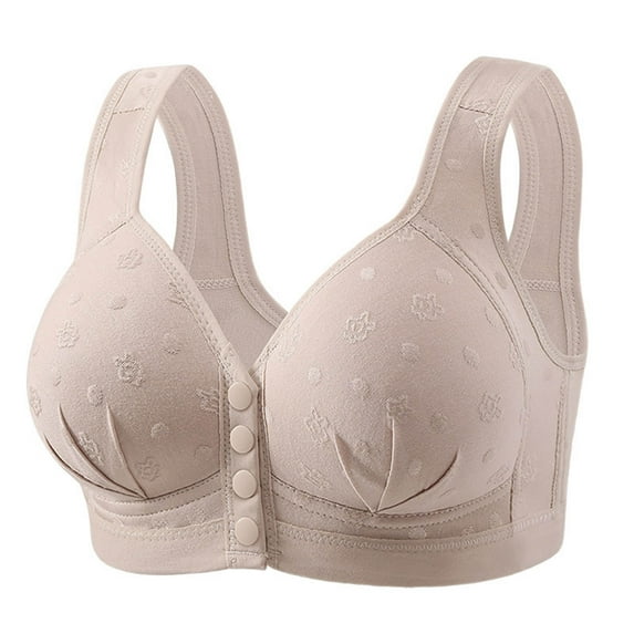 Womens Front Closure Daisy Bras, Wide Strap Seamless Bras for Women Front Closing Ruched Everyday Sleep Bra for Older Women M-3XL