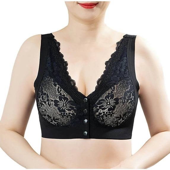 Womens Lace Everyday Bras, Daisy Bras for Older Women Comfy Convenient Front Closure No Underwire Comfort Senior Wireless Snap Closing Bra M-4XL