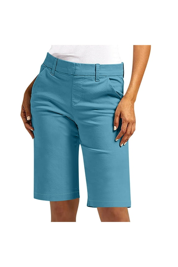 Womens Shorts Stretch Twill Shorts Plus Size Thin Waist Pull On Regular Hiking Shorts Summer Casual With Pockets