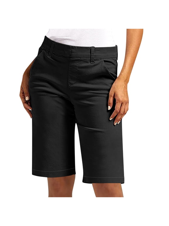 Womens Shorts Stretch Twill Shorts Plus Size Thin Waist Pull On Regular Hiking Shorts Summer Casual With Pockets
