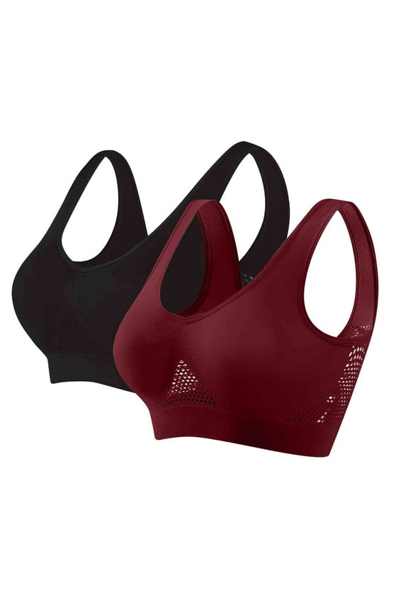 Womens Sports Bras, Breathable Anti-Sagging Breasts Sports Bras for Women Plus Size Seamless Cooling Comfort Wireless Bra Lift Up Air Bras 2 Pack S-5XL