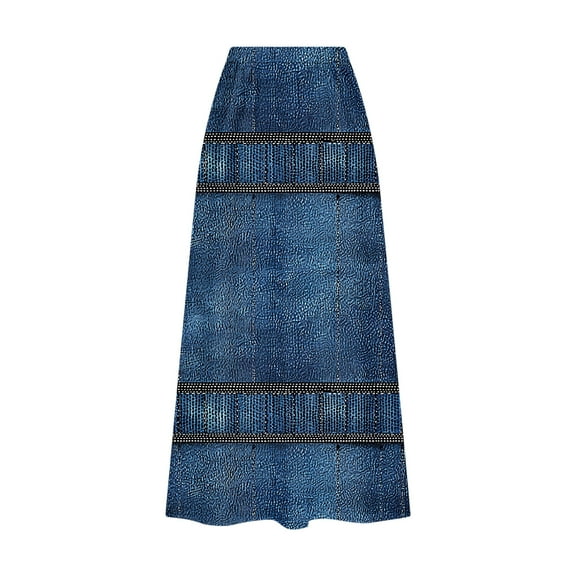 abtuhar Denim Skirt,Women's Printed Elastic Waistband Pleated Pocket Skirt With Mid Calf Skirt Sky Blue 3XL