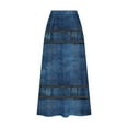 thumbnail image 1 of abtuhar Denim Skirt,Women's Printed Elastic Waistband Pleated Pocket Skirt With Mid Calf Skirt Sky Blue L, 1 of 1