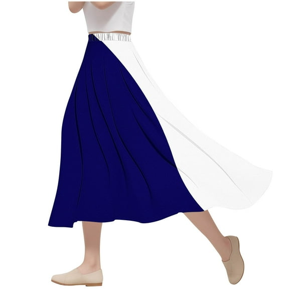abtuhar Skirts for Women,Women's Solid Flared Lightweight Elastic Waist Classic Midi Skirts Dark Blue S