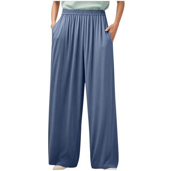 Summer Savings Clearance 2025! abtuhar Women Pajama Pants,Women's Solid Color Plus Home Pants Thin Casual Five Quarter Pants Sleeping Pants Blue 3XL