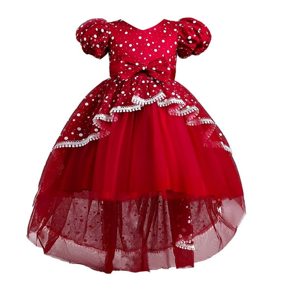 Summer Savings Clearance 2025! loopsun Children Dress Girls Sleeveless Princess Dress Bow Tie Lace Flowers Mesh Dress Tufted Dress Wine 11-12 Years