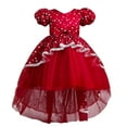 thumbnail image 1 of loopsun Children Dress Girls Sleeveless Princess Dress Bow Tie Lace Flowers Mesh Dress Tufted Dress Wine 6-7 Years, 1 of 6