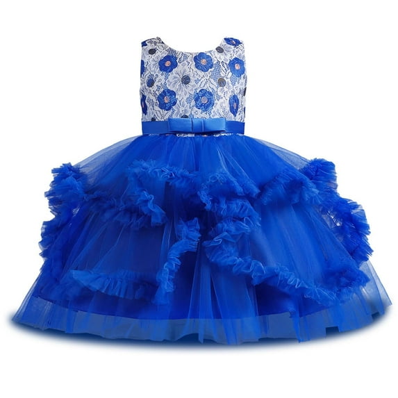 Summer Savings! Loopsun Kids Dress Girls Sleeveless Princess Dress Bow Tie Lace Flowers Mesh Dress Tufted Dress Blue 2-3 Years