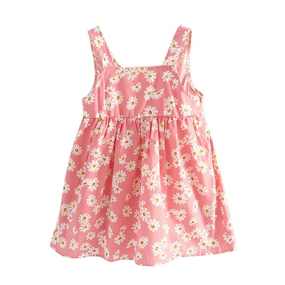 loopsun Summer Girls Sleeveless Suspender Dress Floral Children's Clothing Pink 2-2.5 Years