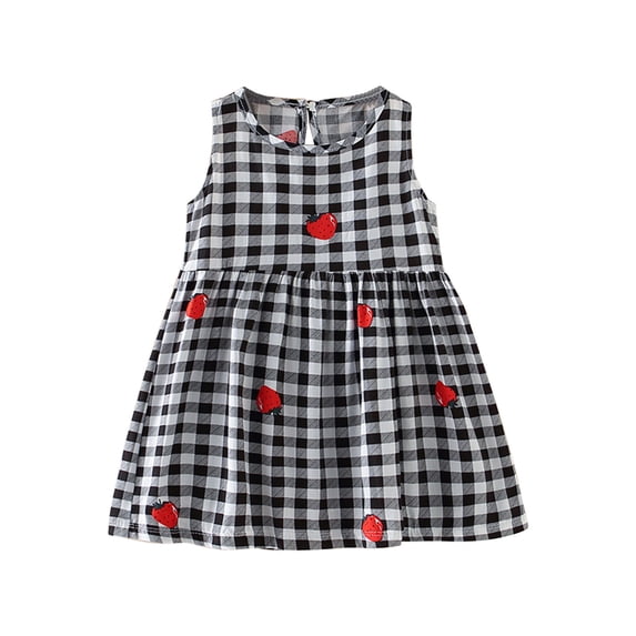 Loopsun Summer Toddler Girls Sleeveless Dress Graphic Print Children's Clothing Black 12-24 Months