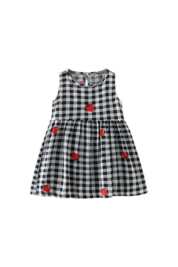 Summer Toddler Girls Sleeveless Dress Graphic Print Children's Clothing Black 5-6 Years