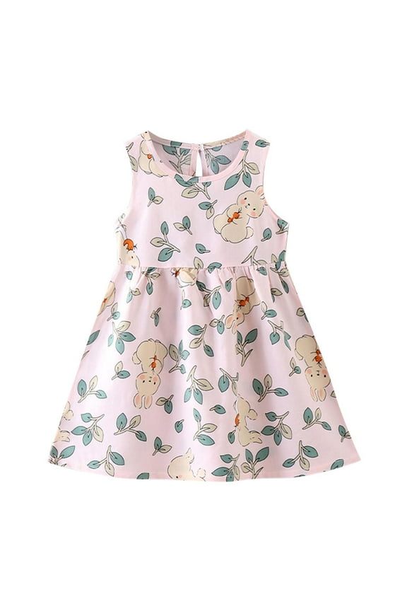 Summer Toddler Girls Sleeveless Dress Graphic Print Children's Clothing Pink 2-3 Years