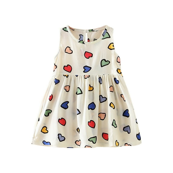 Loopsun Summer Toddler Girls Sleeveless Dress Graphic Print Children's Clothing White 6-12 Months