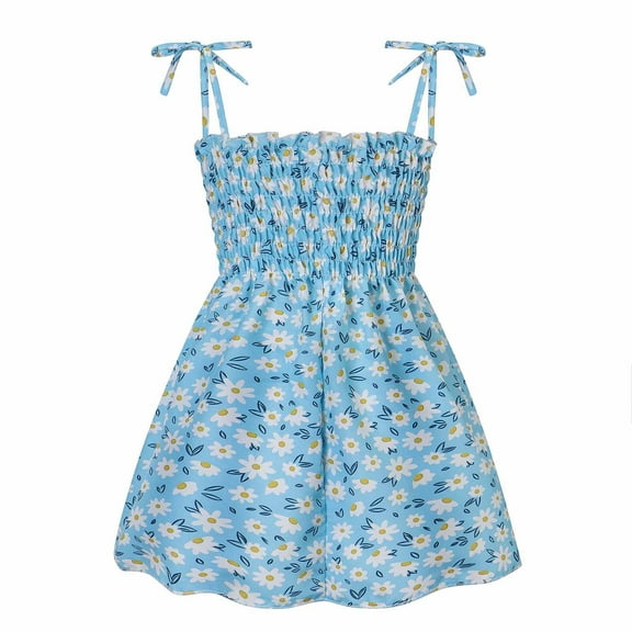 loopsun Summer Toddler Girls Sleeveless Sling Dress Graphic Print Children's Clothing Blue 2.5-3 Years