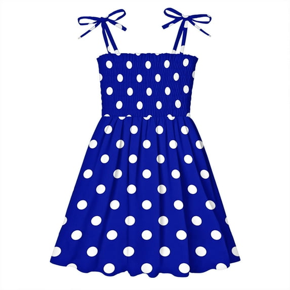 Loopsun Summer Toddler Girls Sleeveless Sling Dress Graphic Print Children's Clothing Blue 4-5 Years