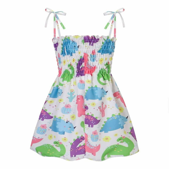 loopsun Summer Toddler Girls Sleeveless Sling Dress Graphic Print Children's Clothing Pink 2-2.5 Years