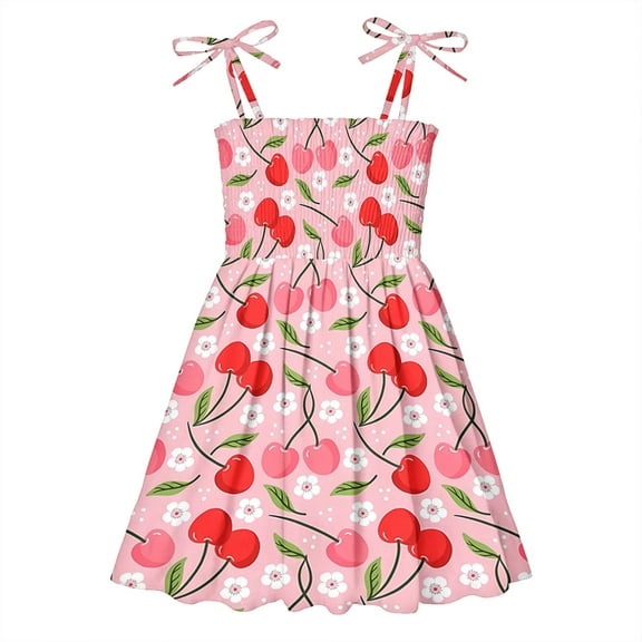 Loopsun Summer Toddler Girls Sleeveless Sling Dress Graphic Print Children's Clothing Pink 2-3 Years