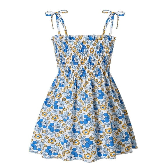 loopsun Summer Toddler Girls' Sleeveless Suspender Dress Floral Children's Clothing Blue 3-3.5 Years
