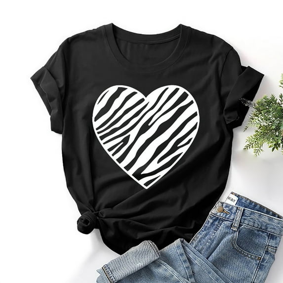 loopsun Summer Tops for Womens,Fashion Women Valentine's Day Print Short Sleeve T-shirt Novelty Graphic Tops Black XXXL