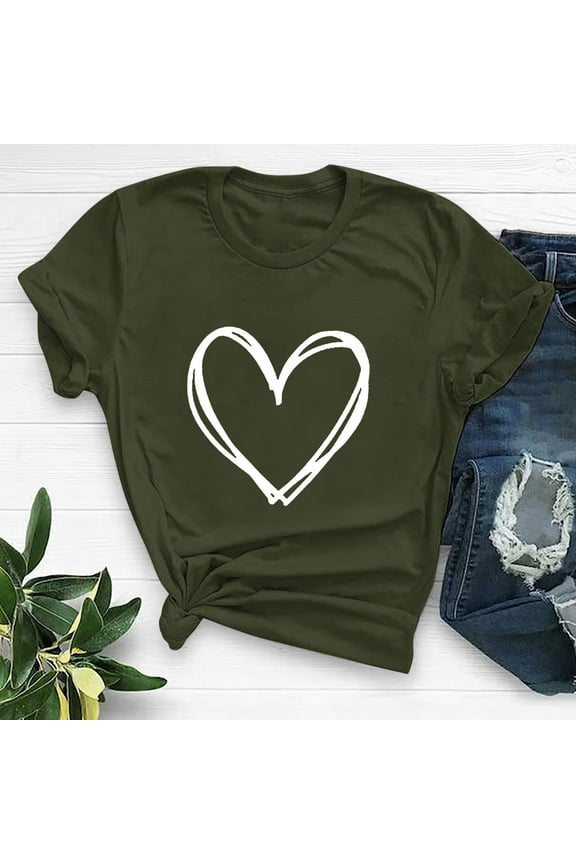 Summer Tops for Womens Plus Size,Women's Fashion Crewneck Printed Short Sleeve T-shirt Casual Loose Shirt Tops Army Green XXL